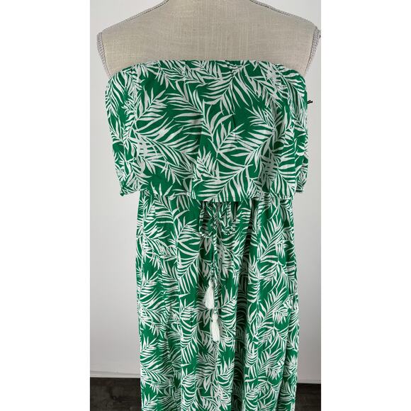 Japna Womens Tropical Strapless Maxi Dress Size Medium NWT Green White New - Picture 2 of 8